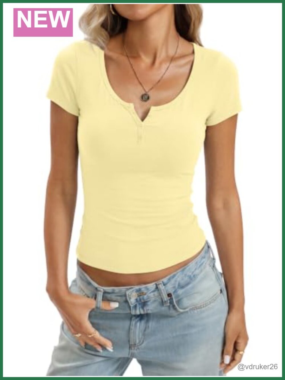 Womens Cotton Henley Short Sleeve T-Shirt Fitted Summer Top